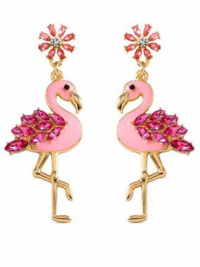 ruff-skch Cute Pink Flamingo Dangle Drop Stud Earring - NEW